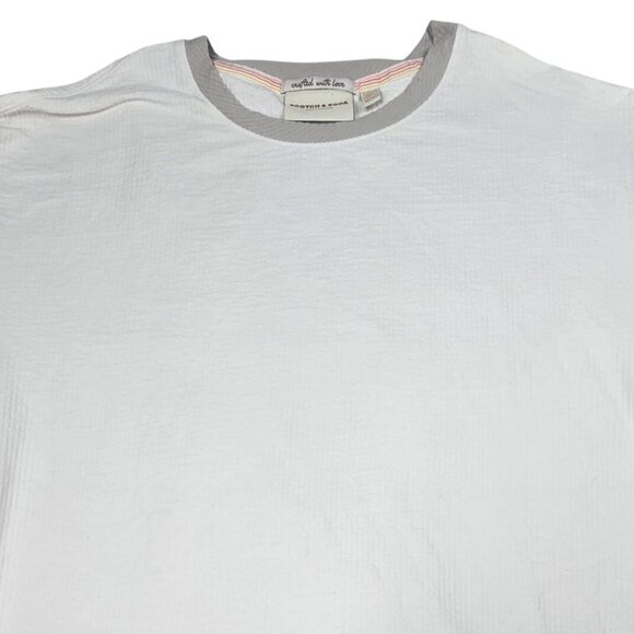 Scotch & Soda Mens XL White Textured T-Shirt With Grey Trim - Picture 1 of 8